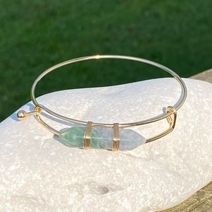 Genuine Fluorite gemstone bracelet Hexagon point gold tone bracelet